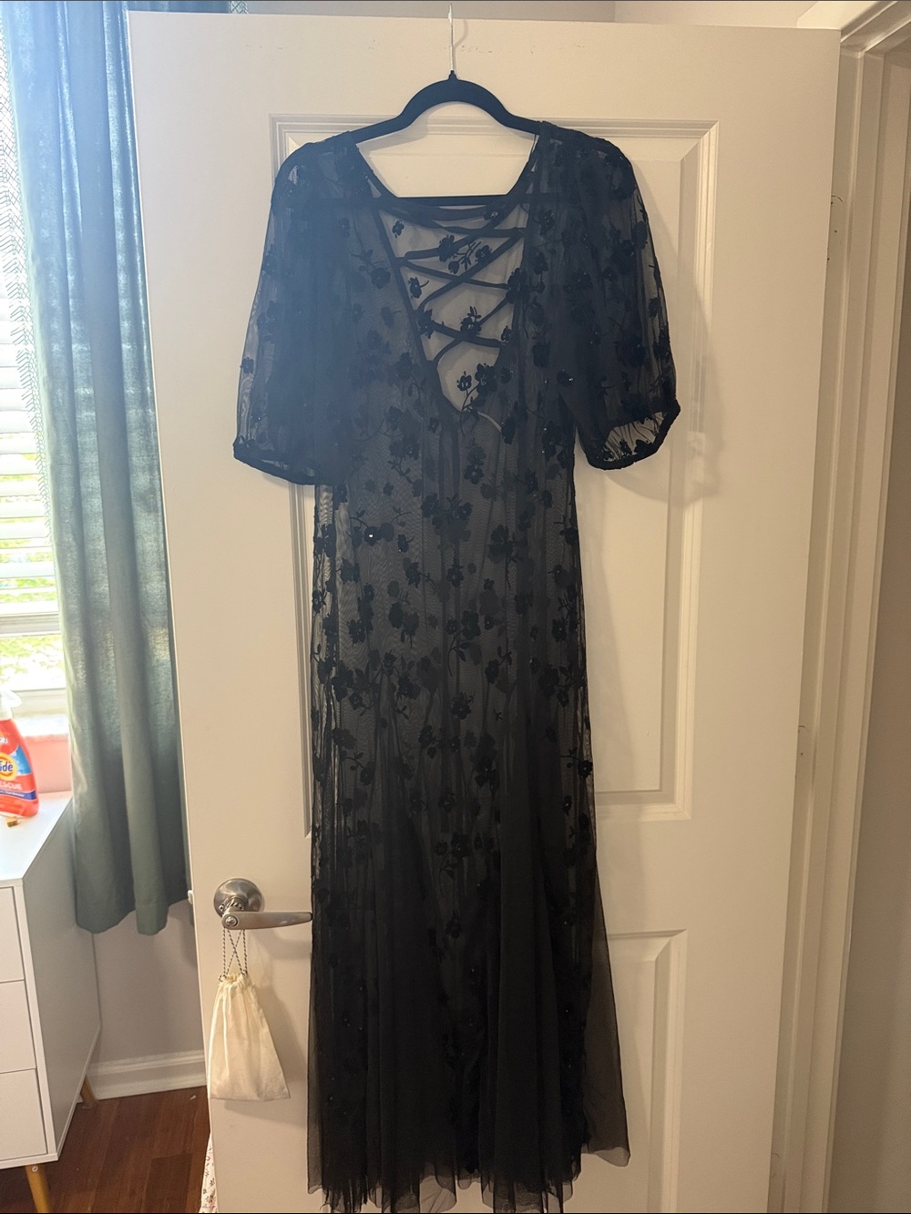 Free People Black Floral Lace Maxi Dress with Crisscross Back